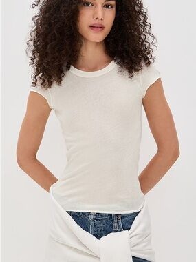 NWT AMO Classic Crewneck Short Sleeve Tee White 100% Cotton Luxury Small